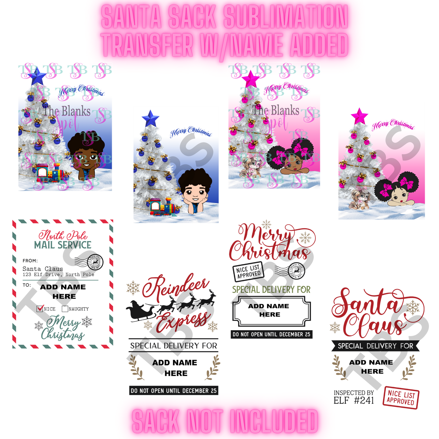 SANTA SACK SUBLIMATION TRANSFER (SACK NOT INCLUDED)