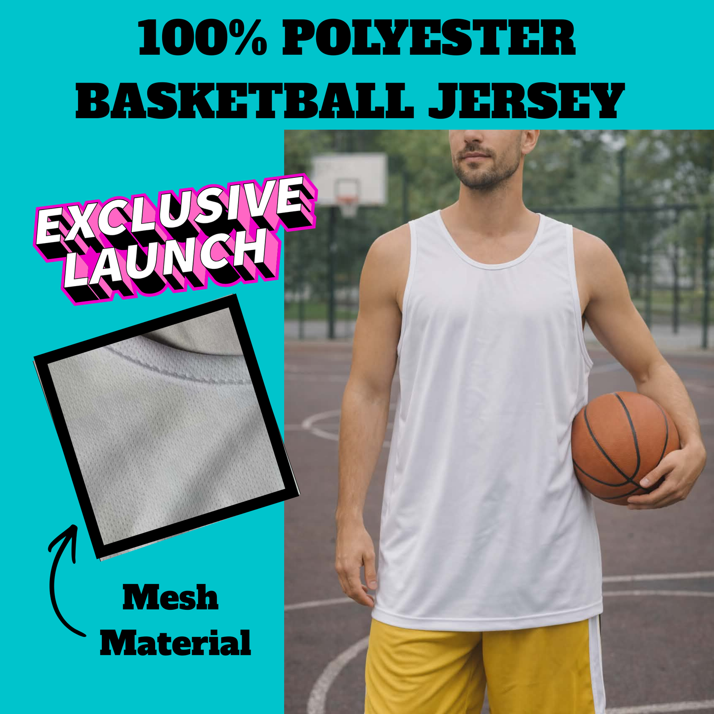 RETRO BASKETBALL JERSEY - 100% POLYESTER (READY FOR SUBLIMATION OR ANY OTHER PRINTING PROCESS)