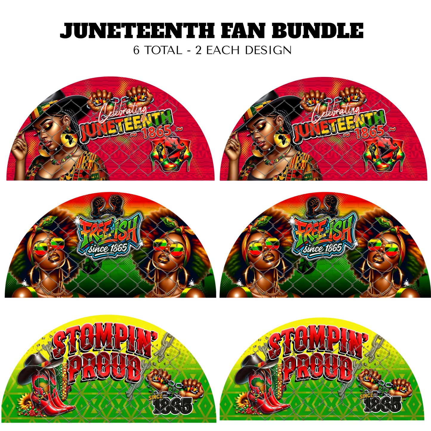 BUNDLE (6PK) - JUNETEENTH CLACK FAN TRANSFERS - (Sublimation) (Ready to Press)