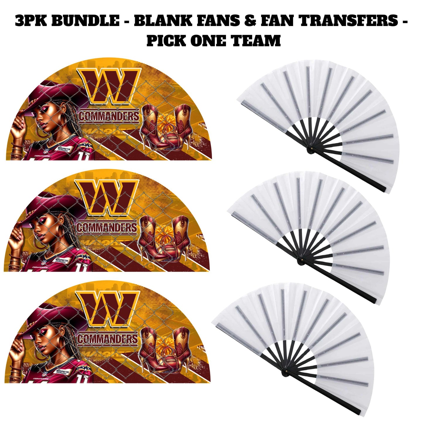 3PK - FAN & TRANSFER BUNDLE - FOOTBALL COWGIRL (Sublimation)(Ready to Press)