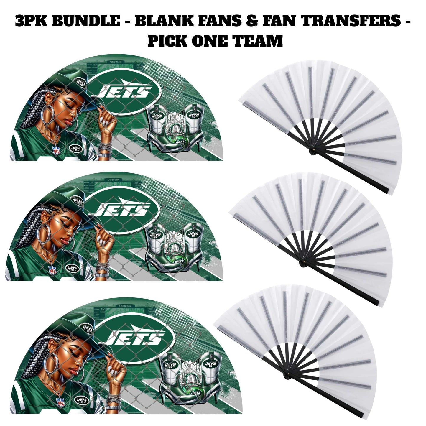 3PK - FAN & TRANSFER BUNDLE - FOOTBALL COWGIRL (Sublimation)(Ready to Press)