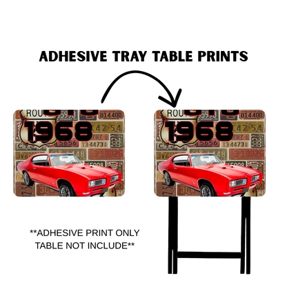 PRE-MADE ADHESIVE TRAY TABLE PRINTS (20" X 15.25") -VINTAGE CARS