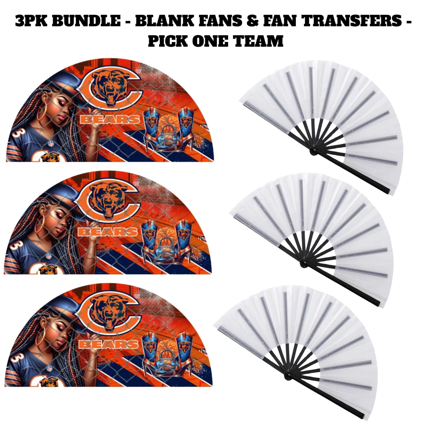 3PK - FAN & TRANSFER BUNDLE - FOOTBALL COWGIRL (Sublimation)(Ready to Press)