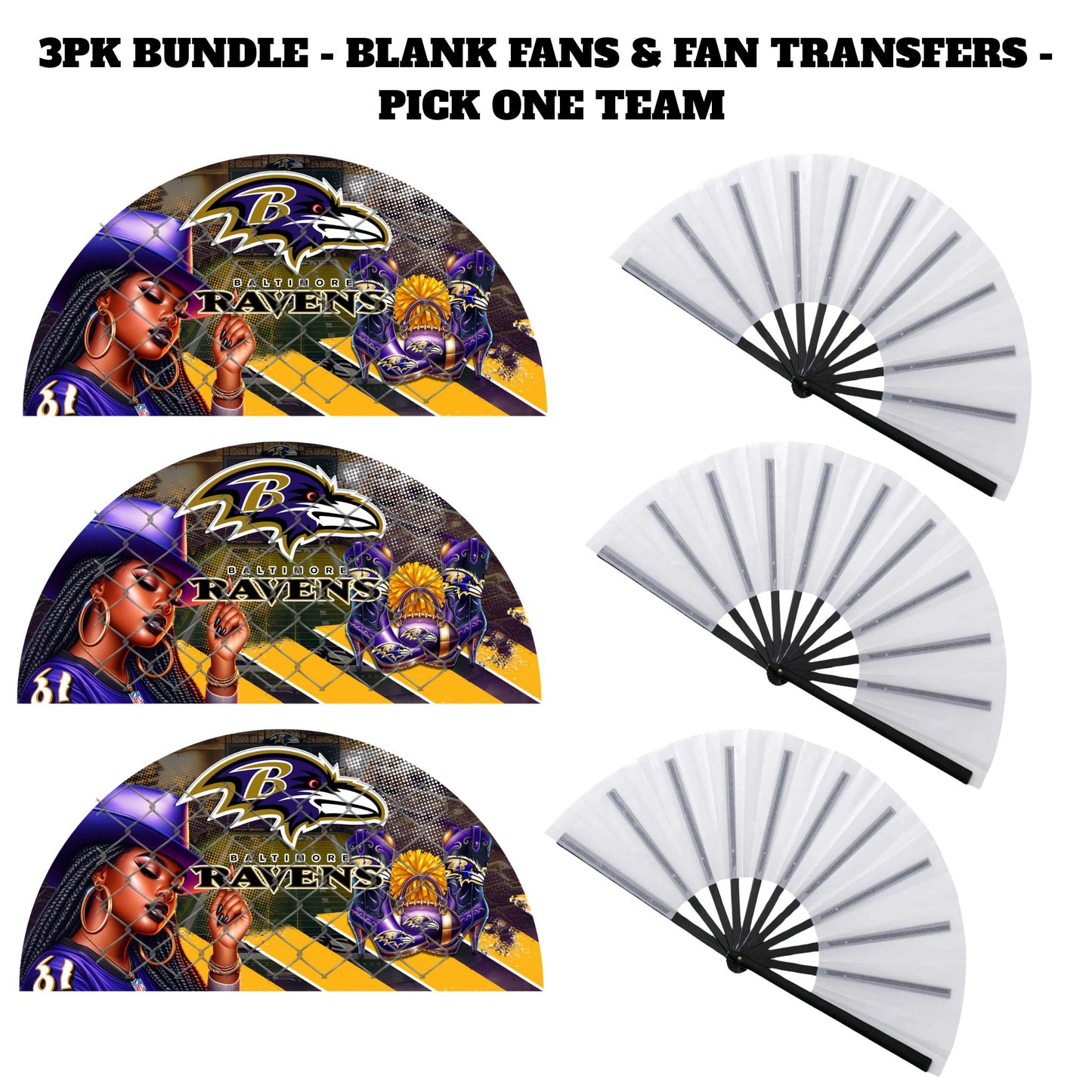3PK - FAN & TRANSFER BUNDLE - FOOTBALL COWGIRL (Sublimation)(Ready to Press)