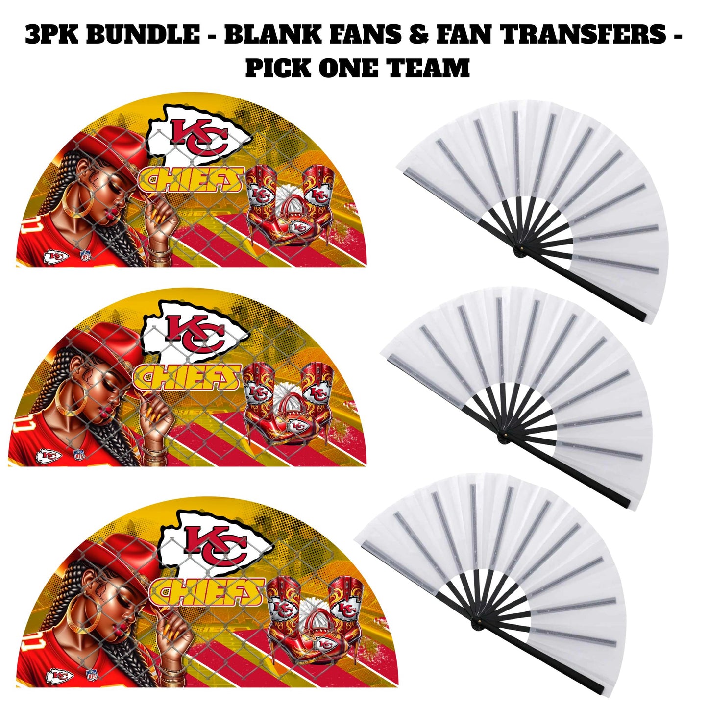 3PK - FAN & TRANSFER BUNDLE - FOOTBALL COWGIRL (Sublimation)(Ready to Press)