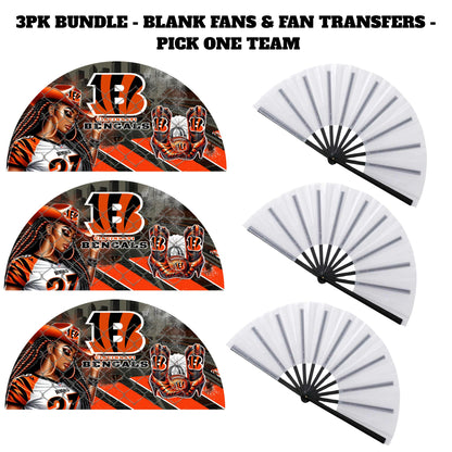 3PK - FAN & TRANSFER BUNDLE - FOOTBALL COWGIRL (Sublimation)(Ready to Press)