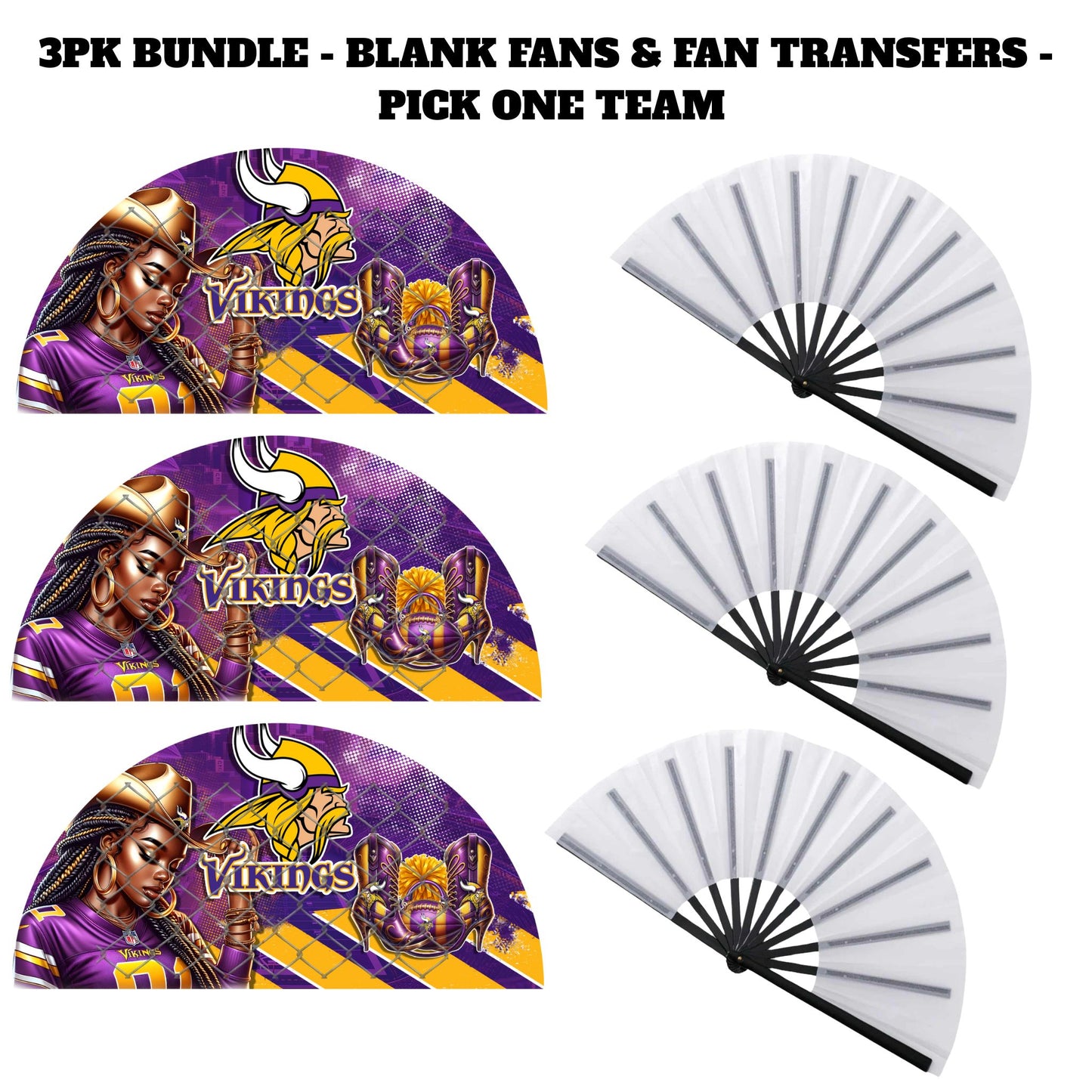 3PK - FAN & TRANSFER BUNDLE - FOOTBALL COWGIRL (Sublimation)(Ready to Press)