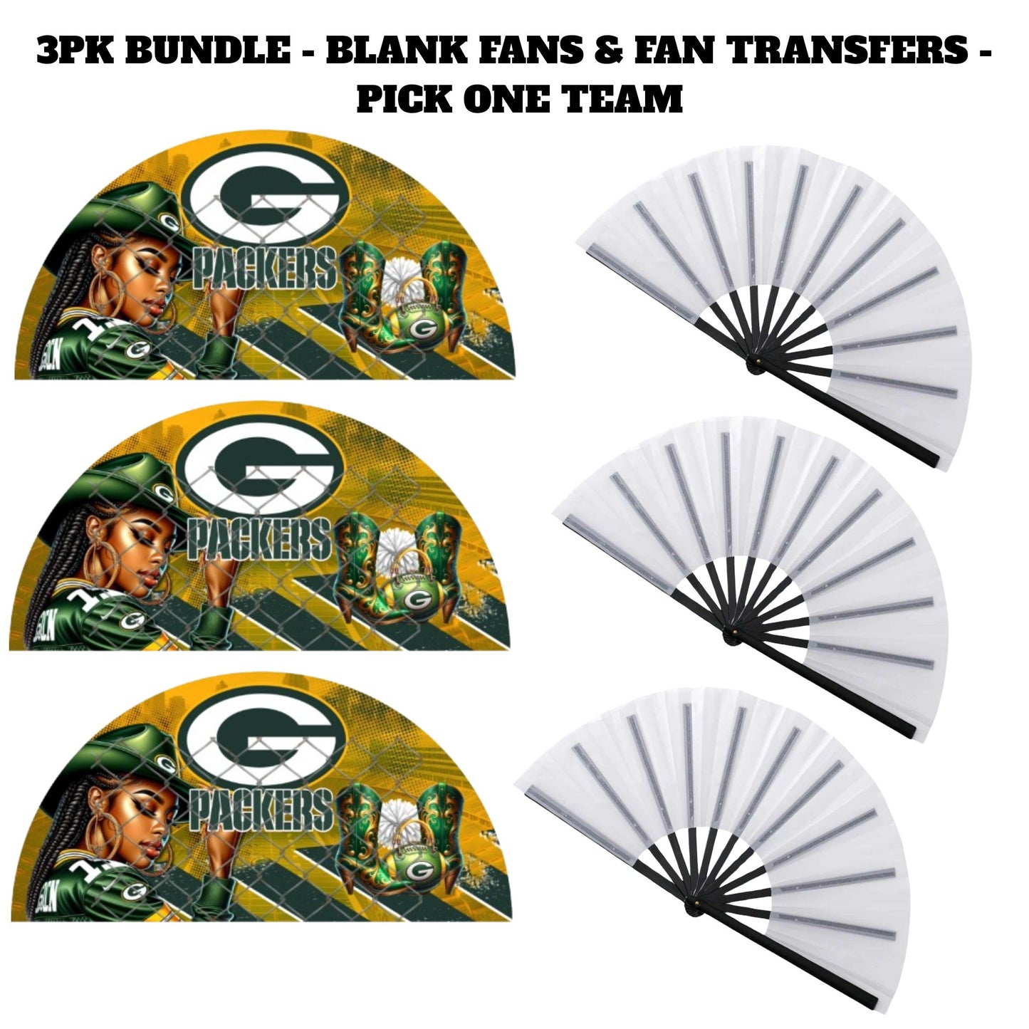 3PK - FAN & TRANSFER BUNDLE - FOOTBALL COWGIRL (Sublimation)(Ready to Press)