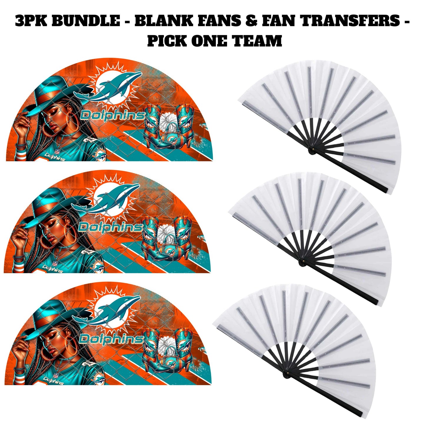3PK - FAN & TRANSFER BUNDLE - FOOTBALL COWGIRL (Sublimation)(Ready to Press)