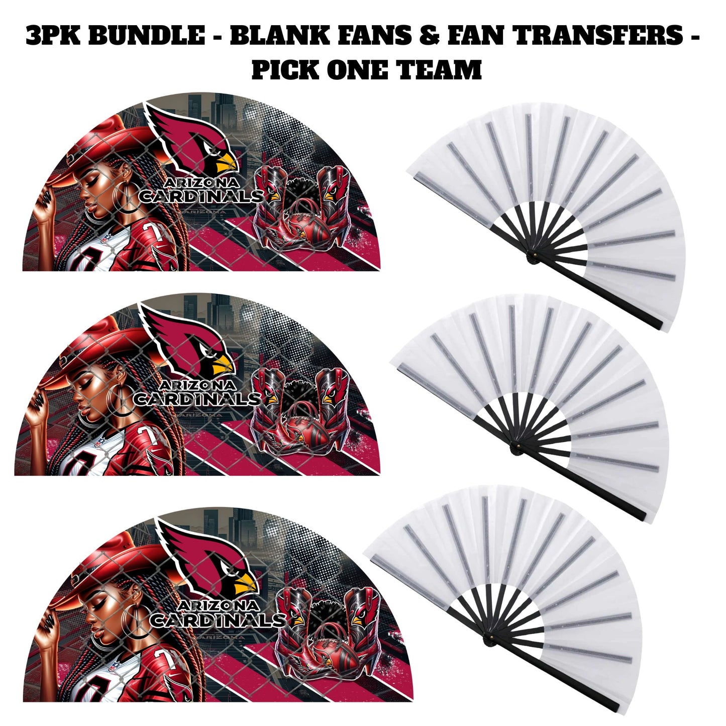 3PK - FAN & TRANSFER BUNDLE - FOOTBALL COWGIRL (Sublimation)(Ready to Press)