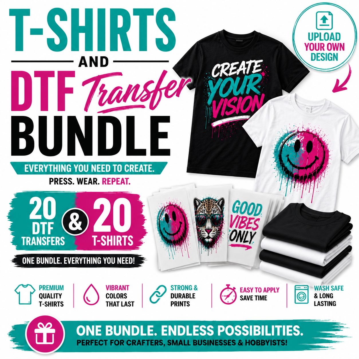 T-Shirt & Custom DTF Transfer Bundle- Your Design, Our Quality