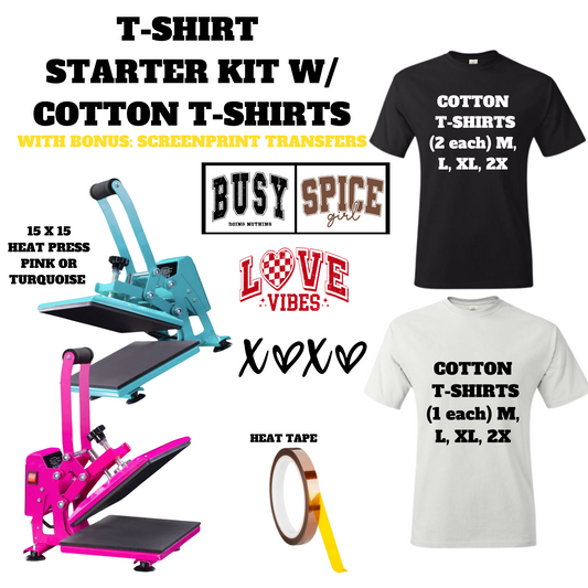 Heat Press Starter Kit w/ COTTON T-SHIRTS