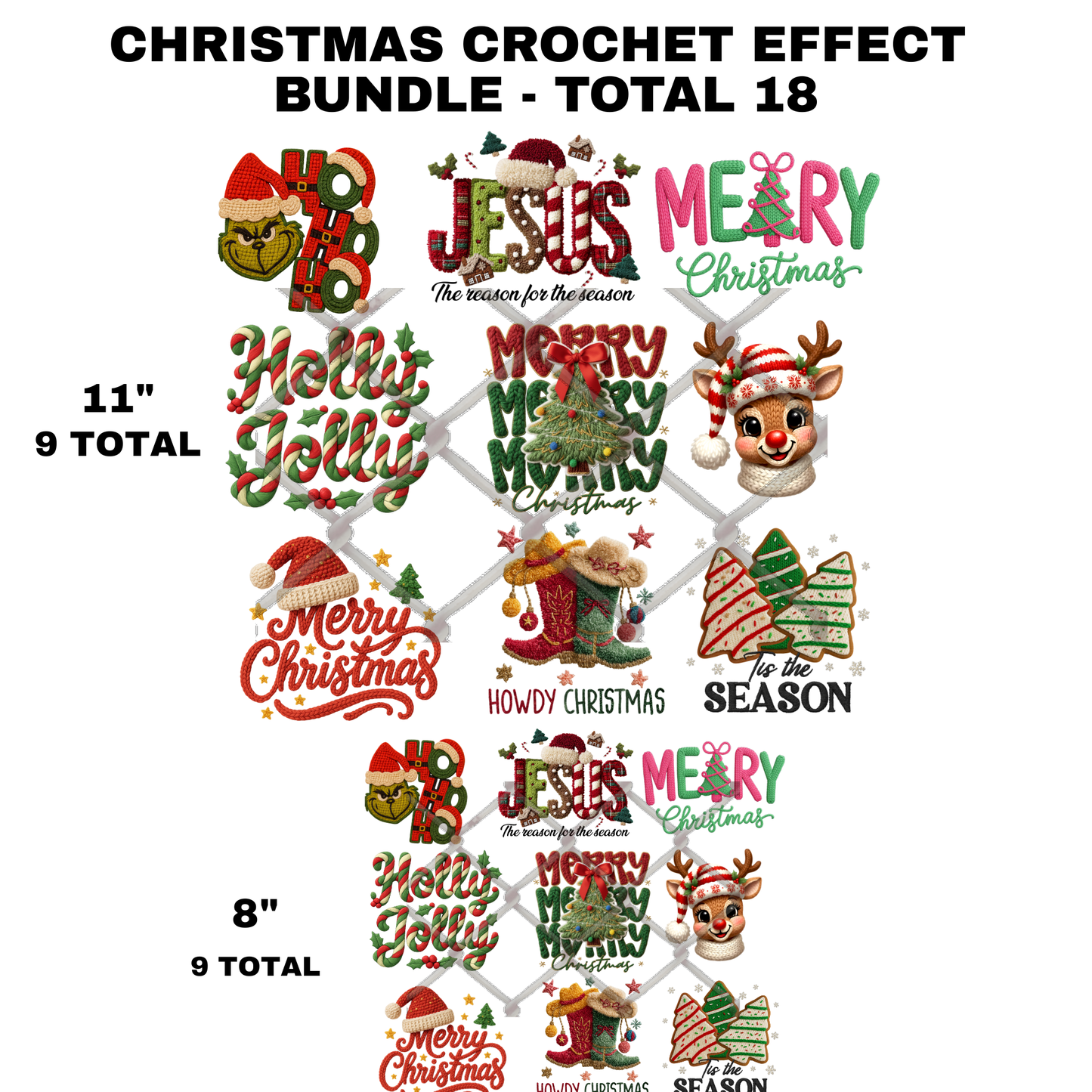 Christmas Crochet Effect  - Sublimation Transfer (BUNDLE)