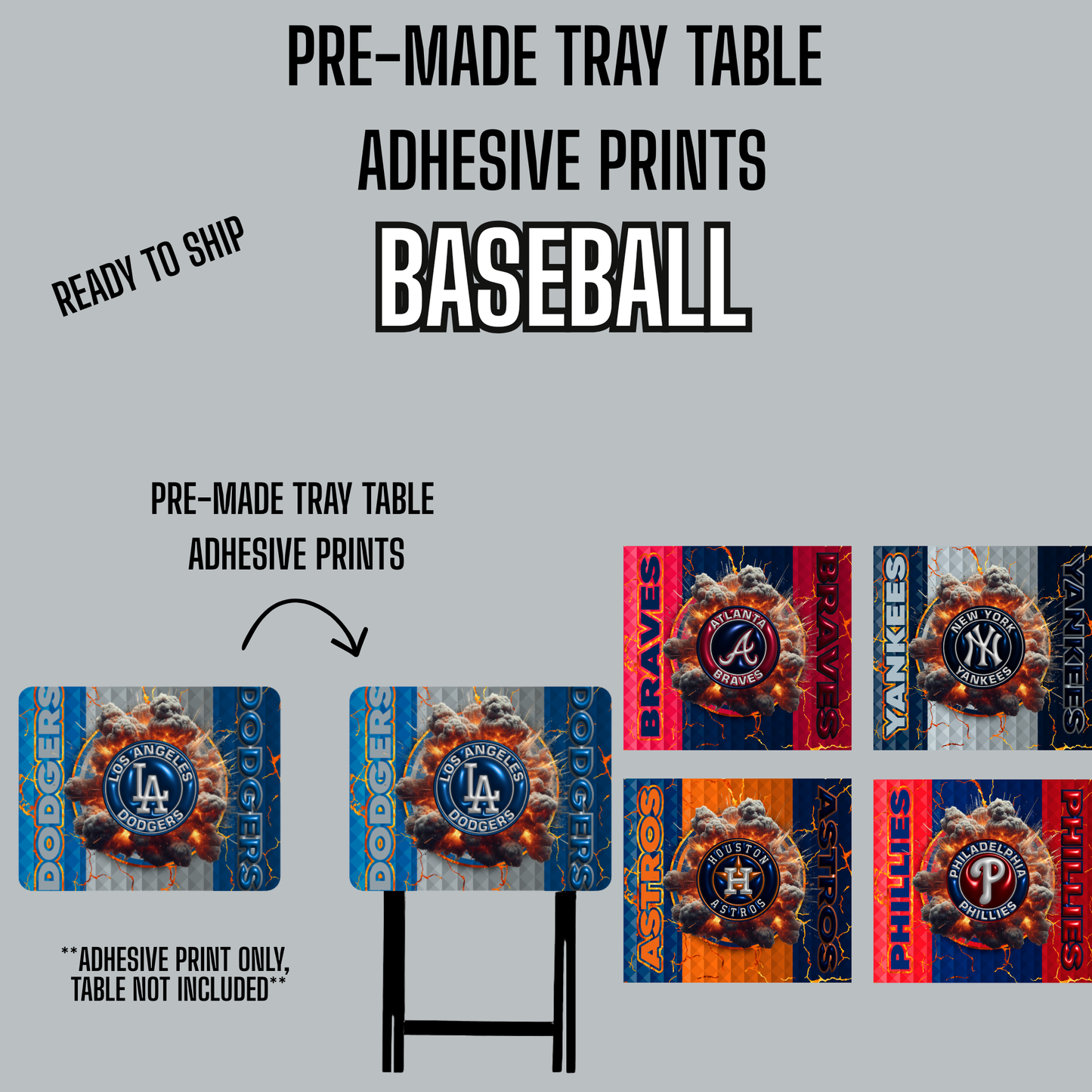 PRE-MADE ADHESIVE TRAY TABLE PRINTS (20" X 16") - BASEBALL