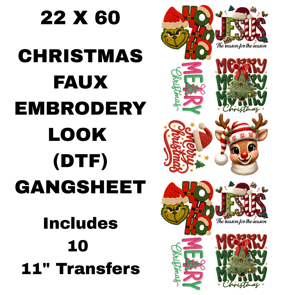 Christmas Faux Embroidery (DTF) Gang Sheet