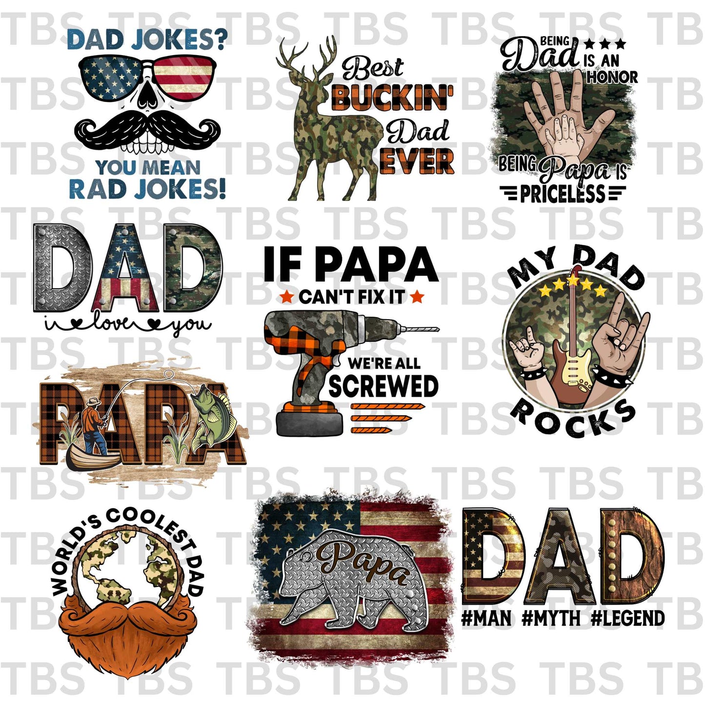 FATHER'S DAY 1 - T-Shirt Sublimation Transfers (SINGLES)