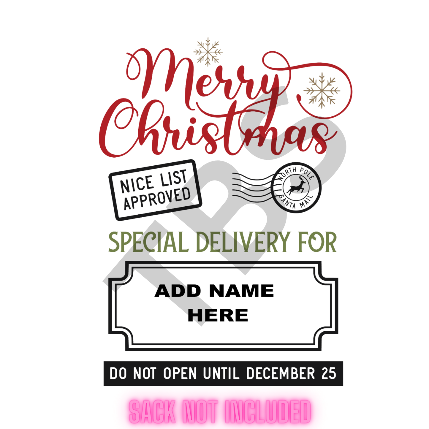 SANTA SACK SUBLIMATION TRANSFER (SACK NOT INCLUDED)