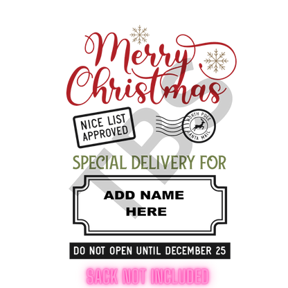 SANTA SACK SUBLIMATION TRANSFER (SACK NOT INCLUDED)