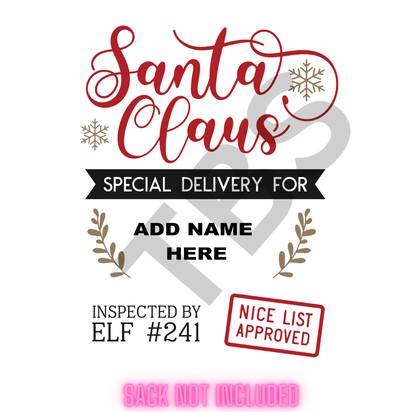 SANTA SACK SUBLIMATION TRANSFER (SACK NOT INCLUDED)