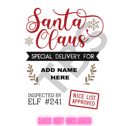 SANTA SACK SUBLIMATION TRANSFER (SACK NOT INCLUDED)