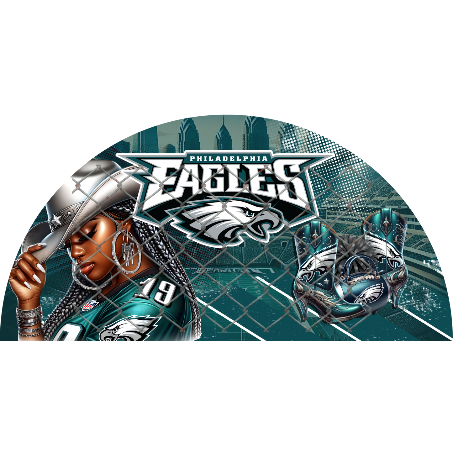 3PK - FAN & TRANSFER BUNDLE - FOOTBALL COWGIRL (Sublimation)(Ready to Press)