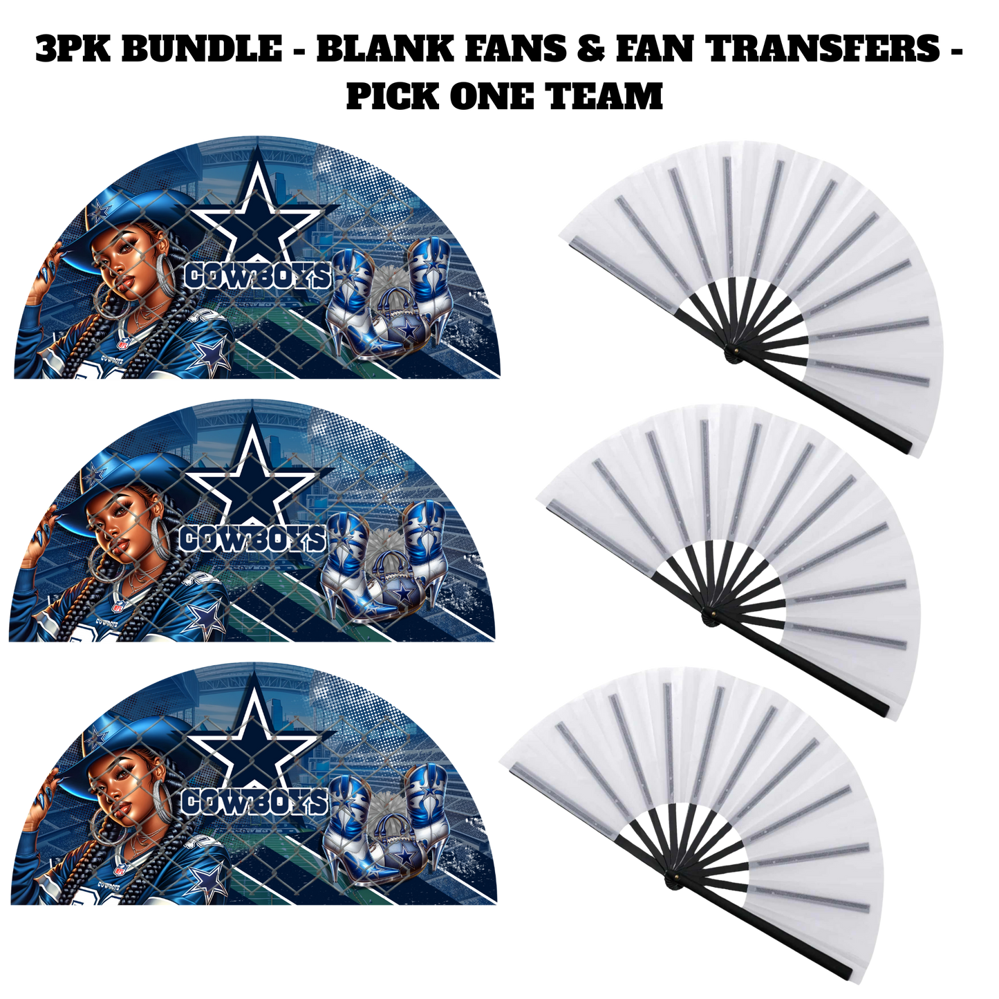 3PK - FAN & TRANSFER BUNDLE - FOOTBALL COWGIRL (Sublimation)(Ready to Press)