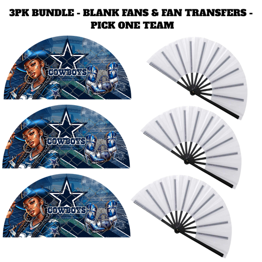 3PK - FAN & TRANSFER BUNDLE - FOOTBALL COWGIRL (Sublimation)(Ready to Press)