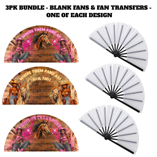 3PK - FAN & TRANSFER BUNDLE - TRAIL RIDE  - (Sublimation) (Ready to Press)