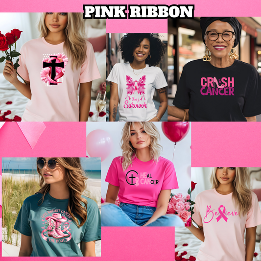 PINK RIBBON Collection (Full Color Clear Film Screenprint Transfer)