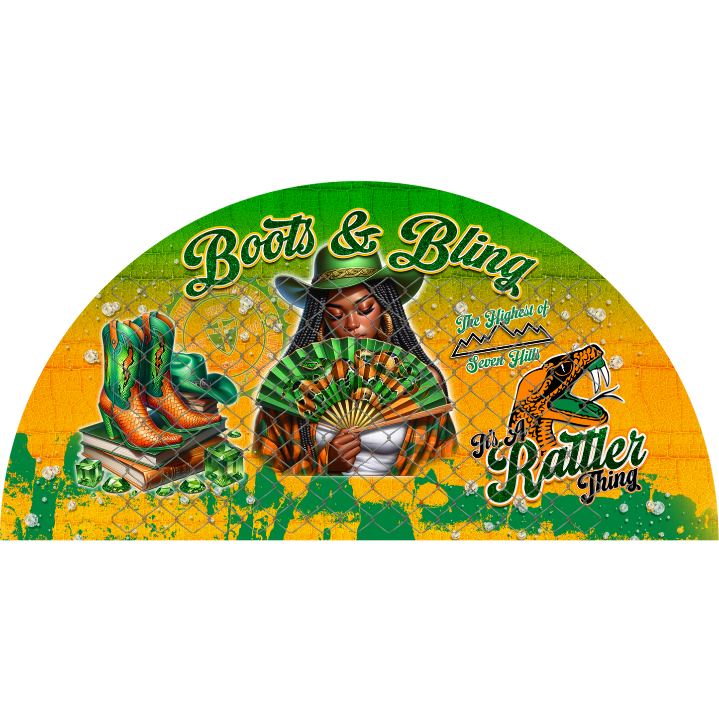 COLLEGE BOOTS & BLING CLACK FAN TRANSFERS (SINGLES) (Sublimation)(Ready To Press)