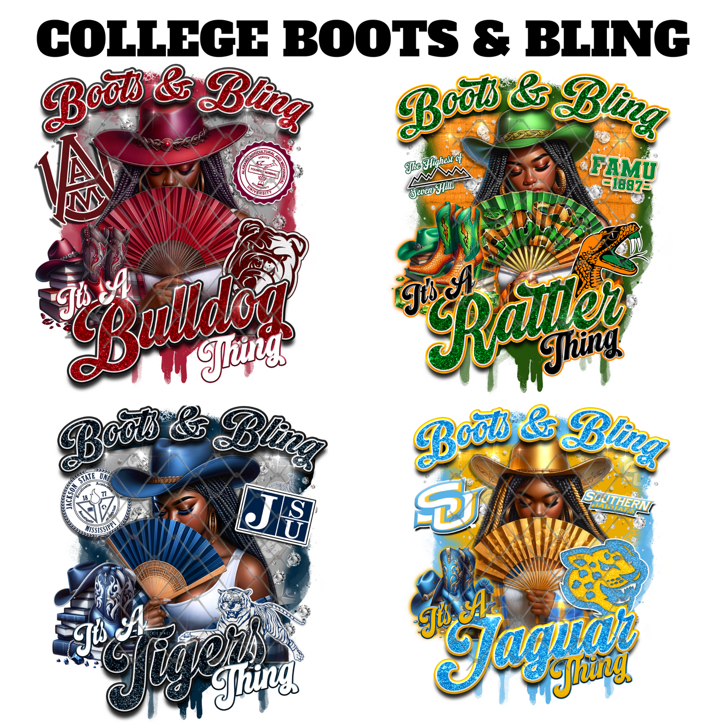COLLEGE BOOTS & BLING T-SHIRT TRANSFERS (SUBLIMATION)