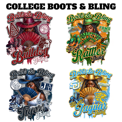 $2 Tuesday ONLY - COLLEGE BOOTS & BLING T-SHIRT TRANSFERS (SUBLIMATION)