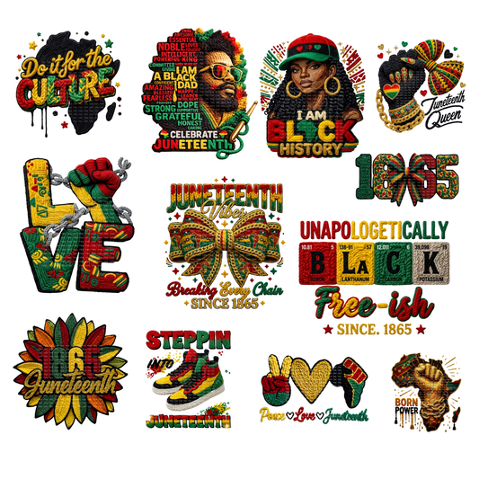 $2 Wholesale - JUNETEENTH FAUX YARN EFFECT SUBLIMATION T-Shirt Transfers