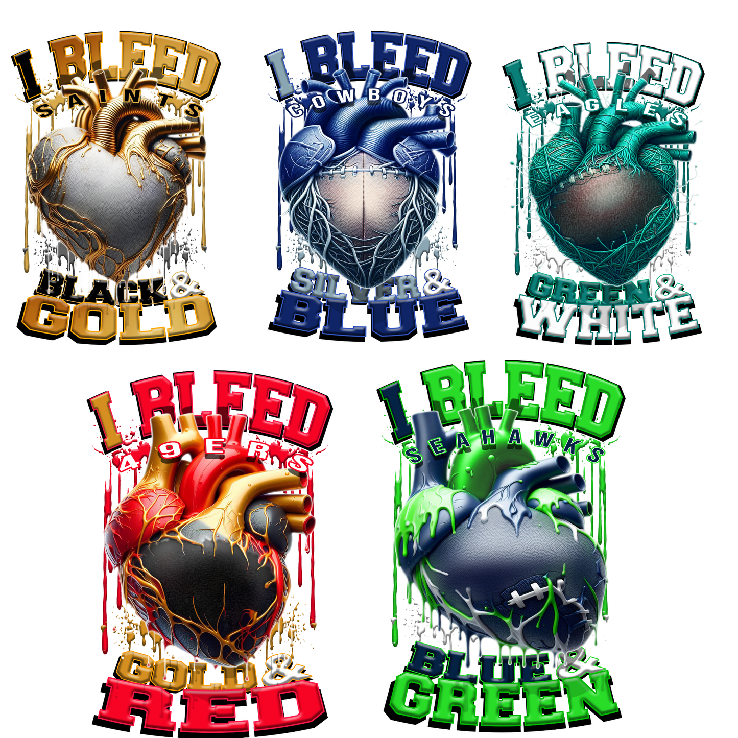$2 Wholesale - I Bleed PRO FOOTBALL T-SHIRT TRANSFERS (SUBLIMATION)