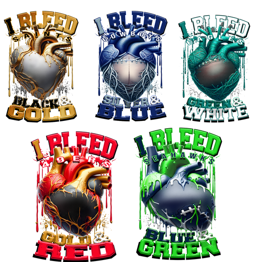 $2 Wholesale - I Bleed PRO FOOTBALL T-SHIRT TRANSFERS (SUBLIMATION)