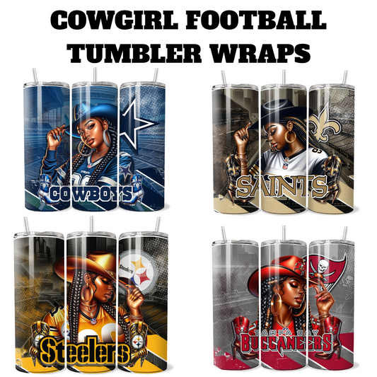 $2 Tuesday ONLY - COWGIRL FOOTBALL SUBLIMATION TUMBLER WRAPS