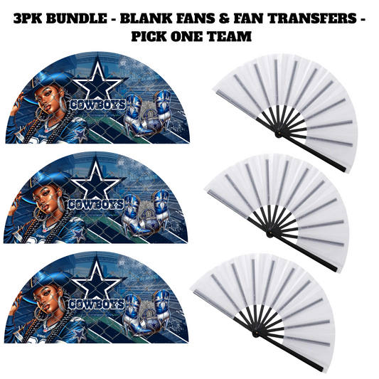 3PK - FAN & TRANSFER BUNDLE - FOOTBALL COWGIRL (Sublimation)(Ready to Press)
