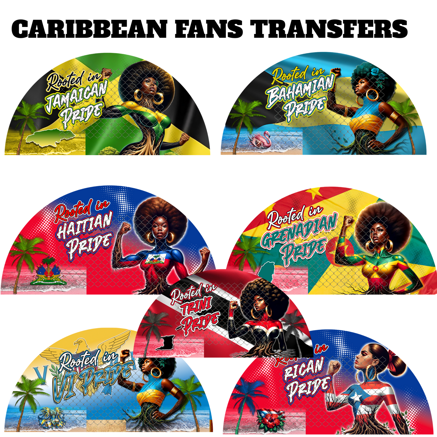CARIBBEAN CLACK FAN TRANSFERS (SINGLES) (Sublimation)(Ready To Press)