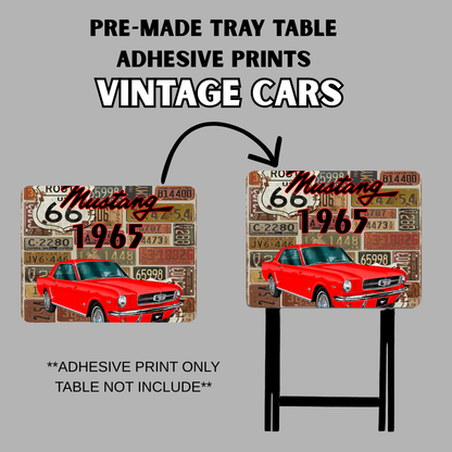 PRE-MADE ADHESIVE TRAY TABLE PRINTS (20" X 15.25") -VINTAGE CARS