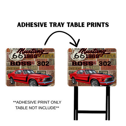 PRE-MADE ADHESIVE TRAY TABLE PRINTS (20" X 15.25") -VINTAGE CARS