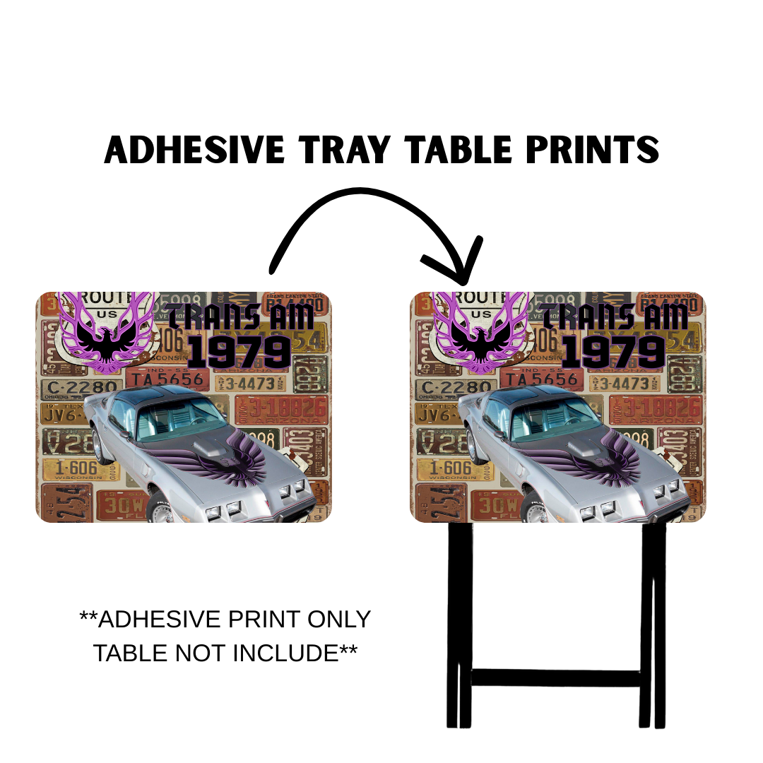 PRE-MADE ADHESIVE TRAY TABLE PRINTS (20" X 15.25") -VINTAGE CARS