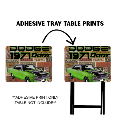 PRE-MADE ADHESIVE TRAY TABLE PRINTS (20" X 15.25") -VINTAGE CARS