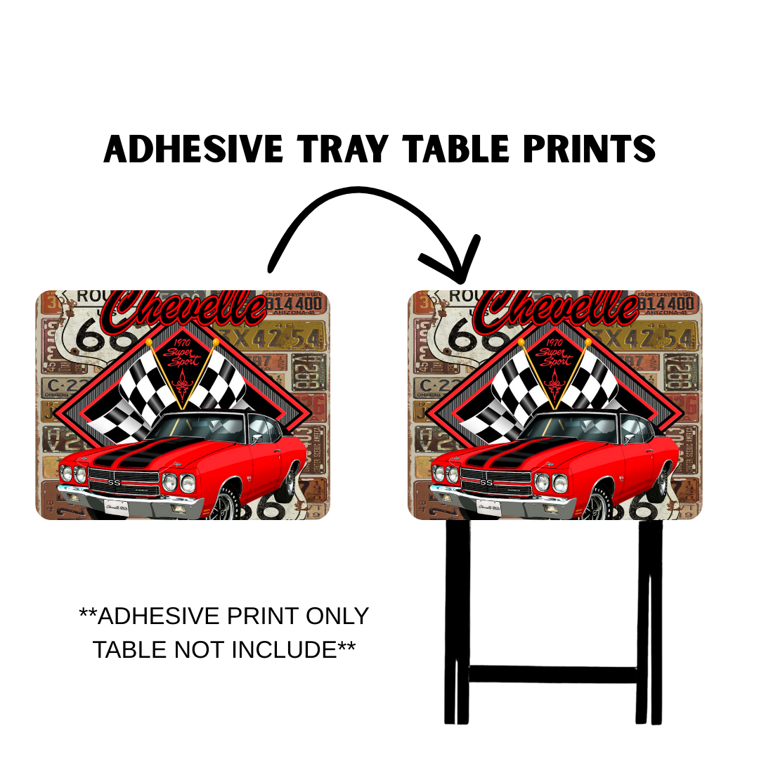 PRE-MADE ADHESIVE TRAY TABLE PRINTS (20" X 15.25") -VINTAGE CARS