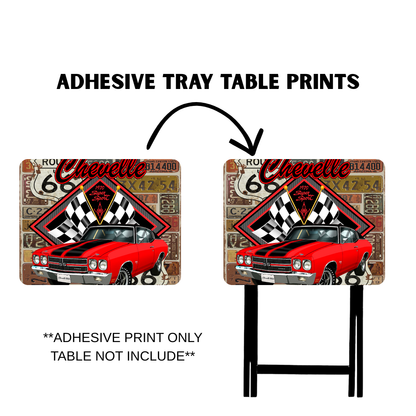 PRE-MADE ADHESIVE TRAY TABLE PRINTS (20" X 15.25") -VINTAGE CARS