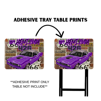 PRE-MADE ADHESIVE TRAY TABLE PRINTS (20" X 15.25") -VINTAGE CARS
