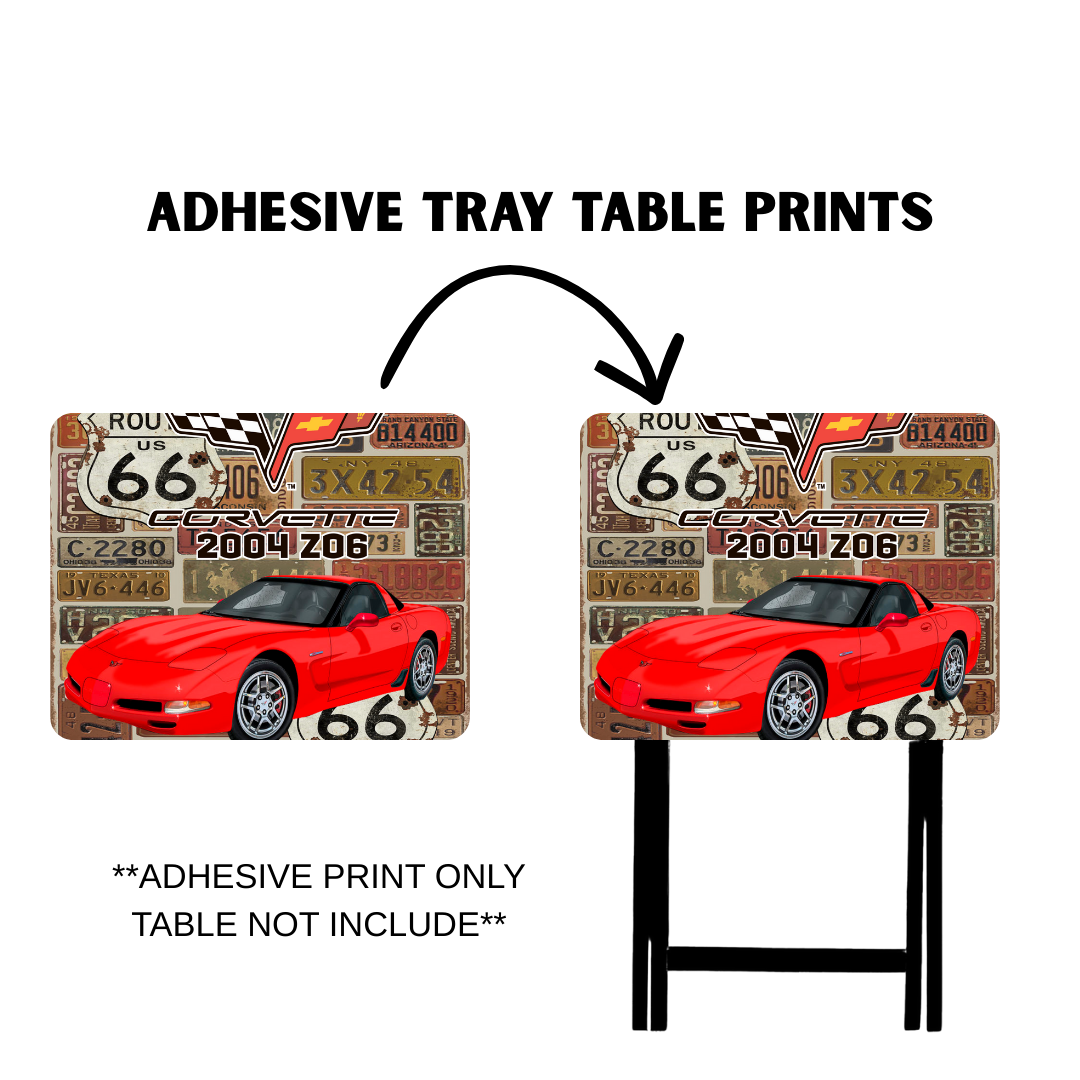PRE-MADE ADHESIVE TRAY TABLE PRINTS (20" X 15.25") -VINTAGE CARS