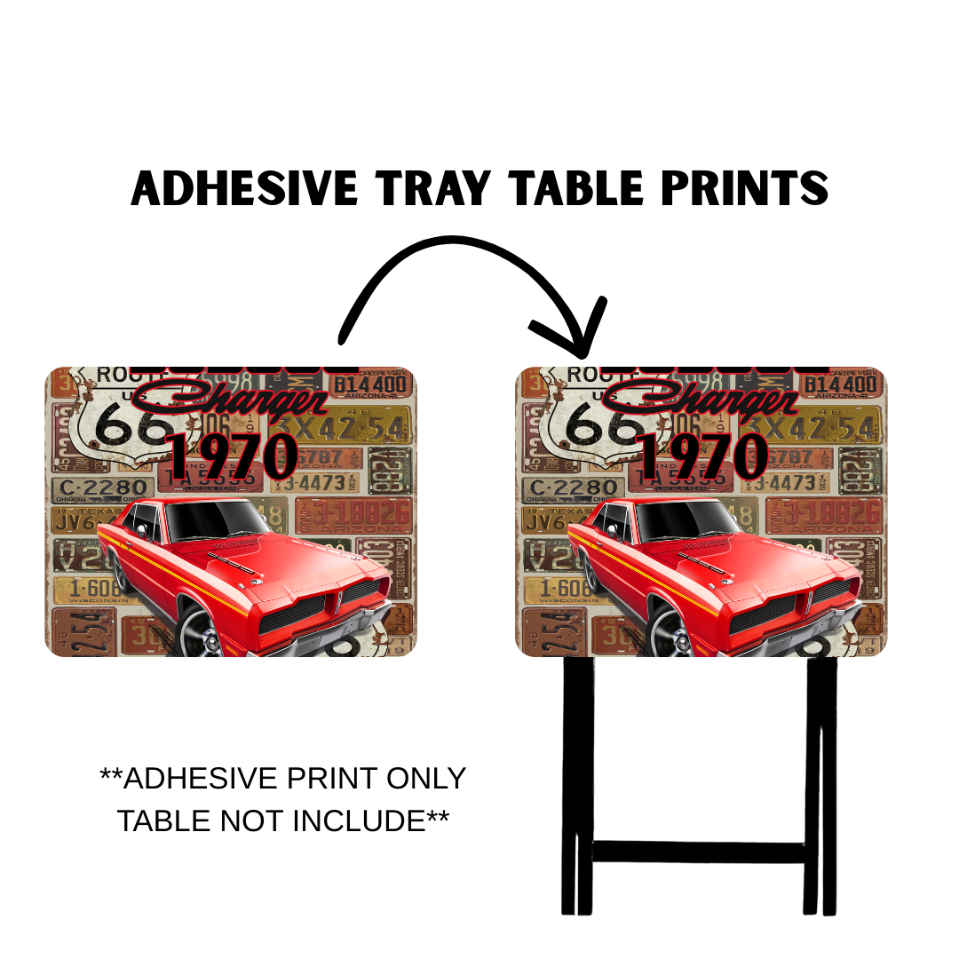 PRE-MADE ADHESIVE TRAY TABLE PRINTS (20" X 15.25") -VINTAGE CARS