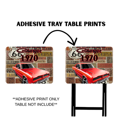 PRE-MADE ADHESIVE TRAY TABLE PRINTS (20" X 15.25") -VINTAGE CARS
