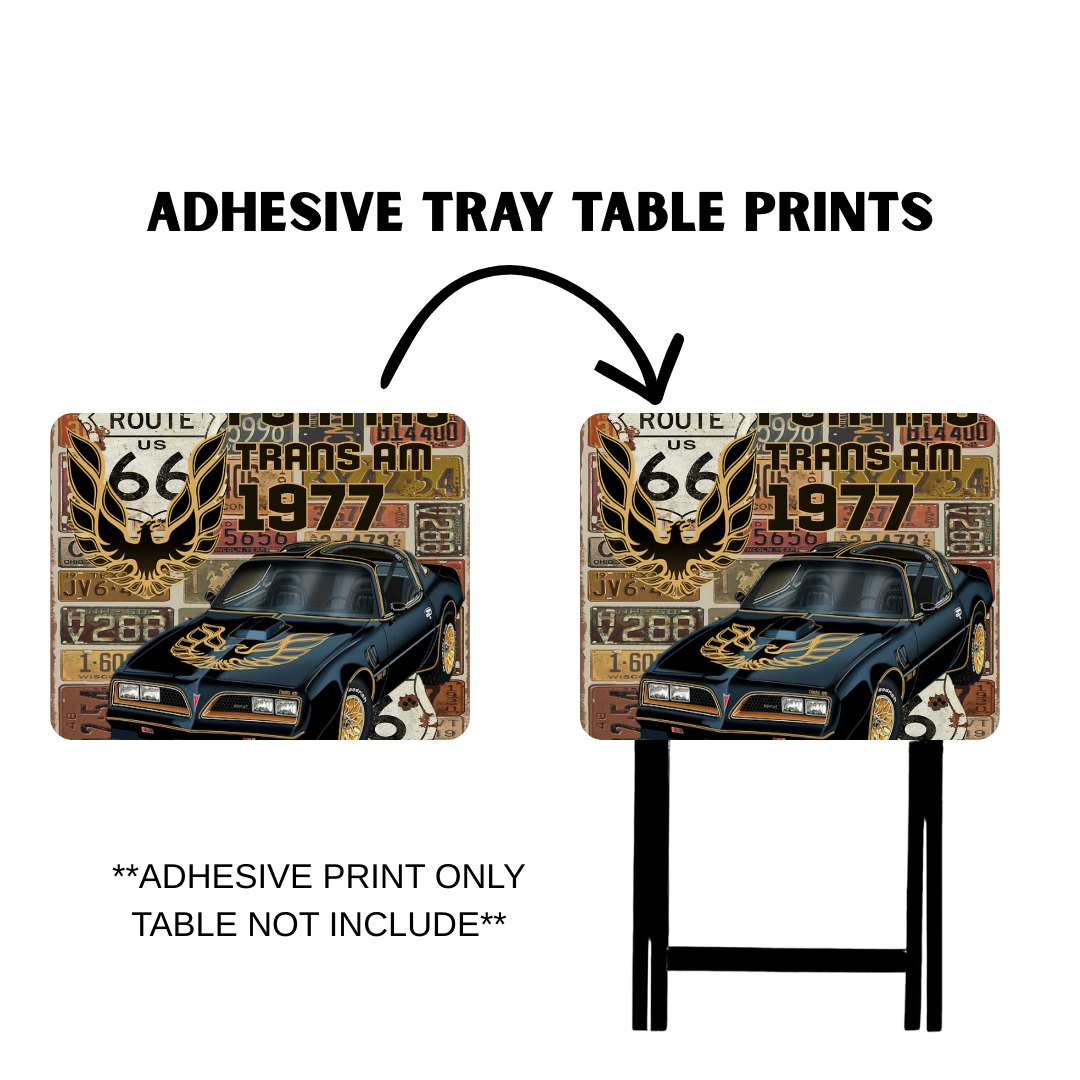 PRE-MADE ADHESIVE TRAY TABLE PRINTS (20" X 15.25") -VINTAGE CARS