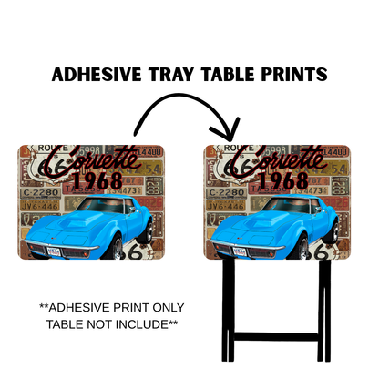 PRE-MADE ADHESIVE TRAY TABLE PRINTS (20" X 15.25") -VINTAGE CARS